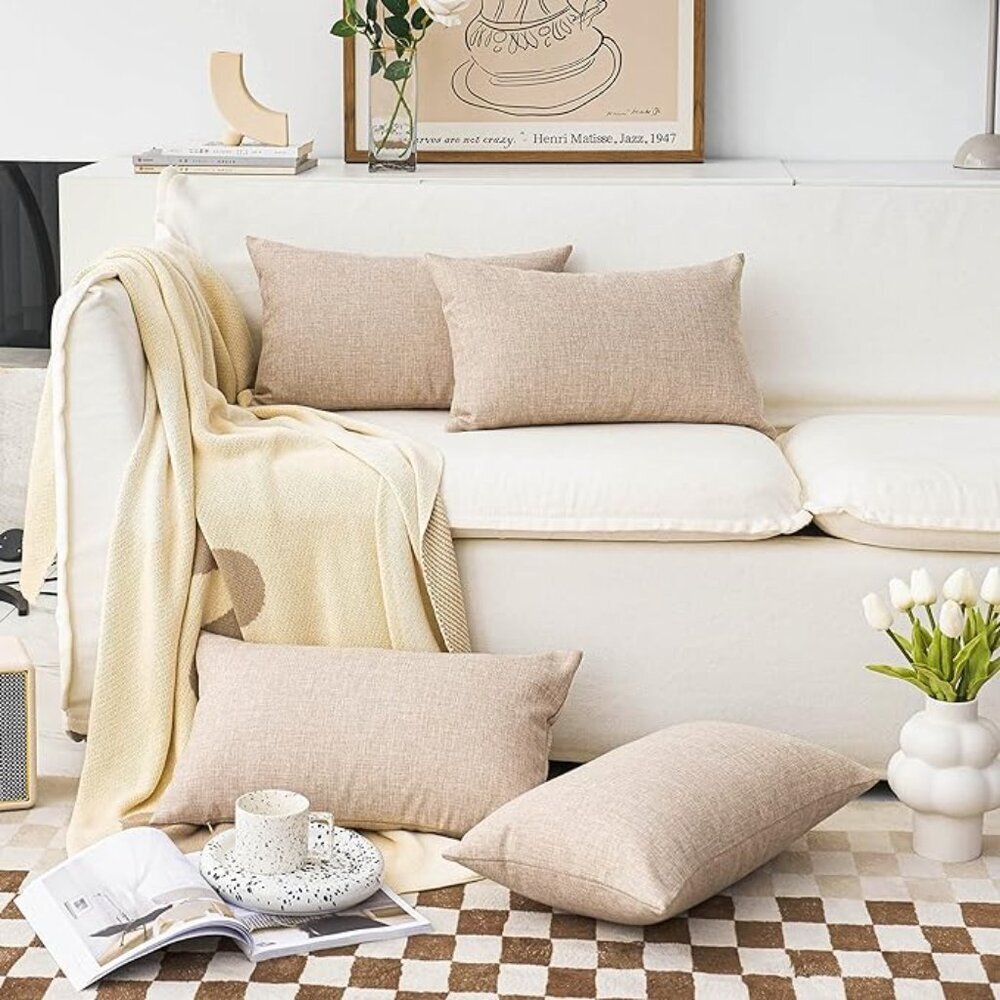 NEW- Home Brilliant Linen Pillow Cover - Set of 4 - 12"x20" inch - Light Linen